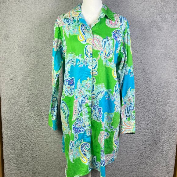 Polo Ralph Lauren Other - Lauren Ralph Lauren Pajama Dress Womens Medium Green Paisley PJ Top Button